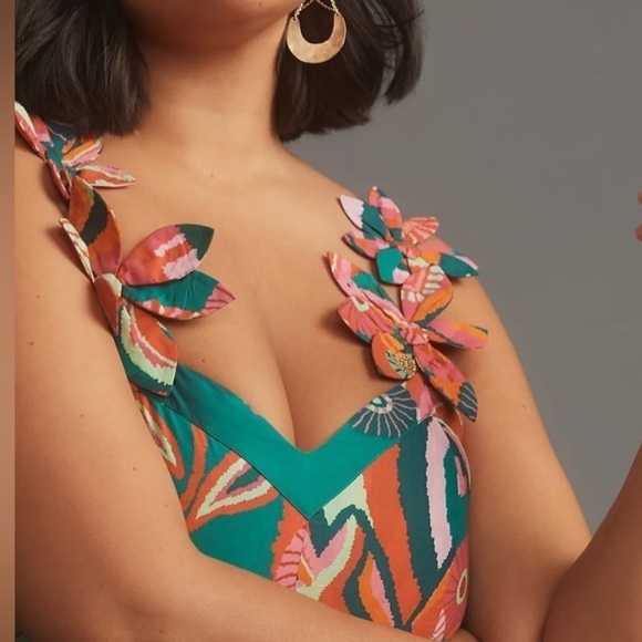 FARM Rio Vibrant pleated palm midi  Dress small - Picture 5 of 7